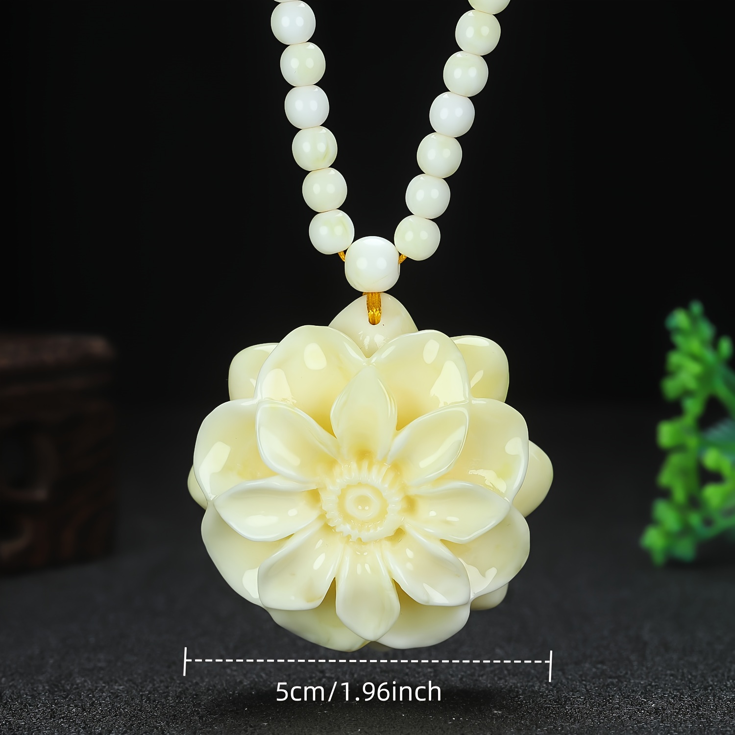 Intricately Carved Elegant Resin Flower Pendant
